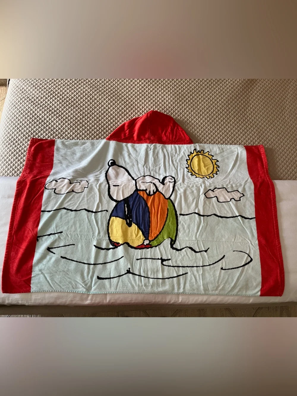 Pottery Barn Kids Red Hooded Beach Towel with Snoopy Cartoon